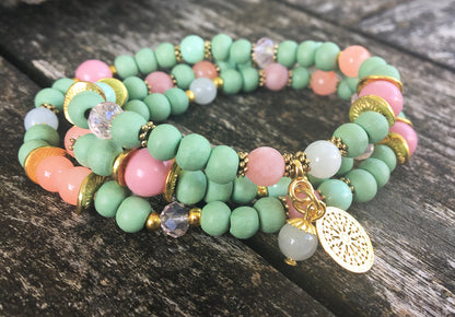 Boho Wrap Bracelet | Jade & Mandala Multi-Strand Charm Bracelet | Ibiza Jewelry