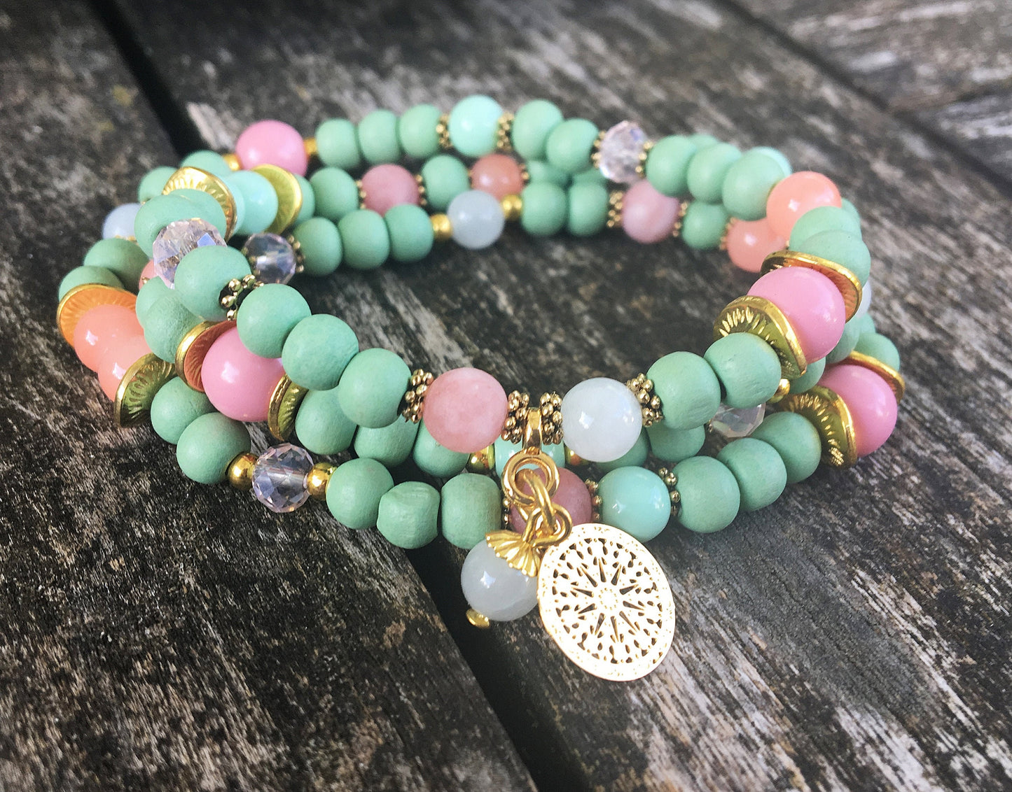 Boho Wrap Bracelet | Jade & Mandala Multi-Strand Charm Bracelet | Ibiza Jewelry