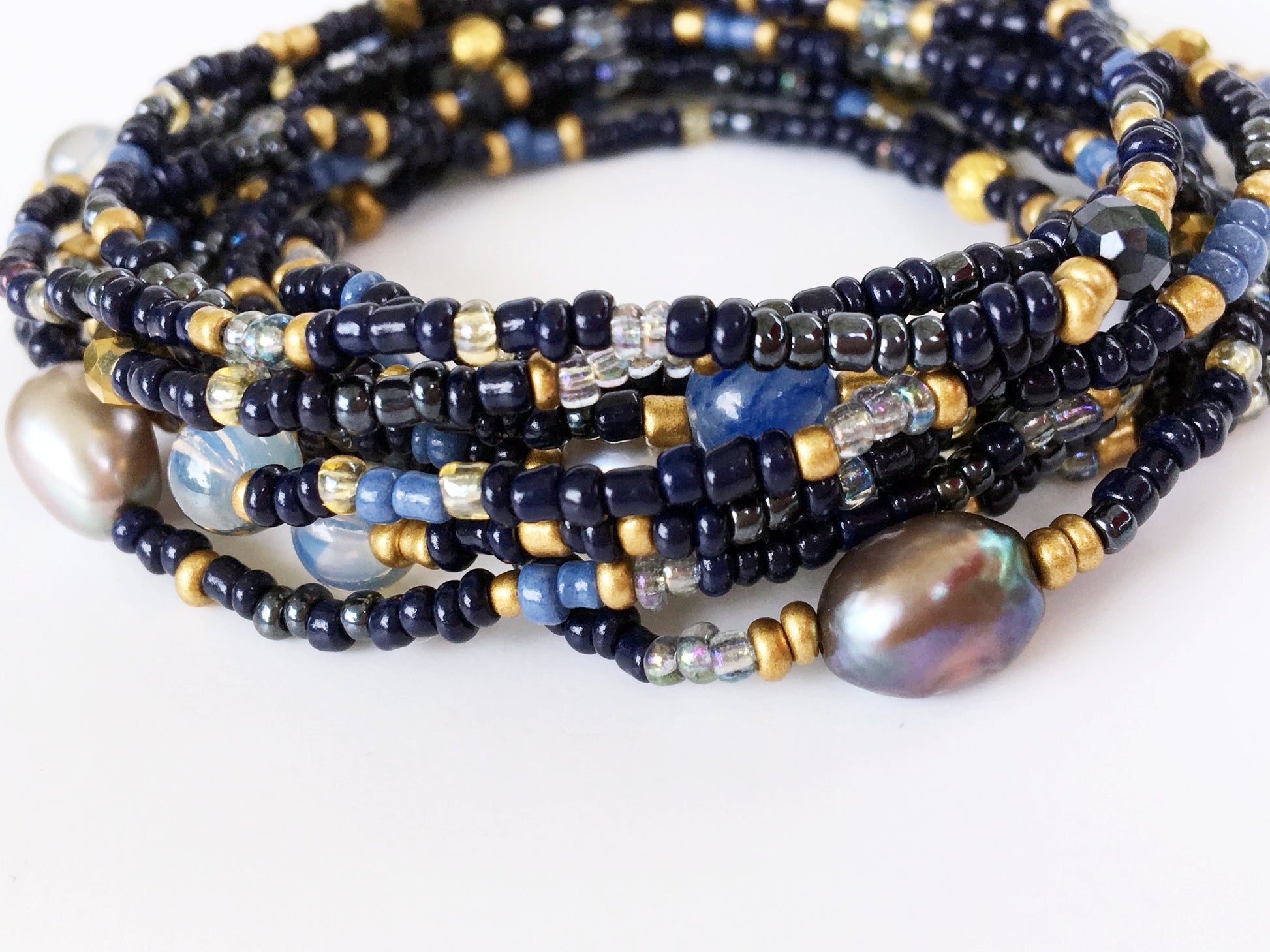 Blue Pearl Boho Wrap Bracelet Detail