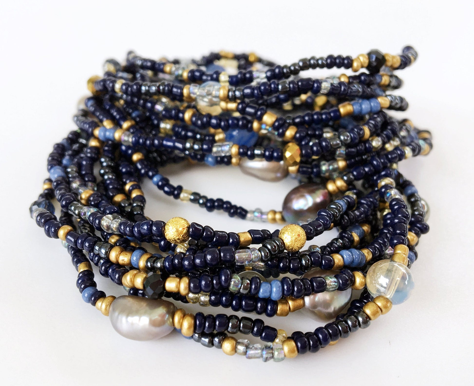 Blue Pearl Boho Wrap Bracelet Detail