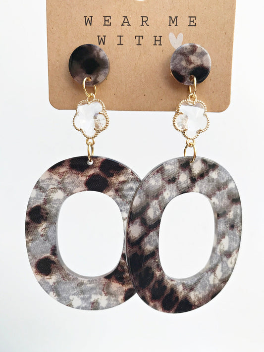 Boho Statement Earrings - Gray Reptile Look | Large Dangle Earrings | Ibiza Jewelry Collection