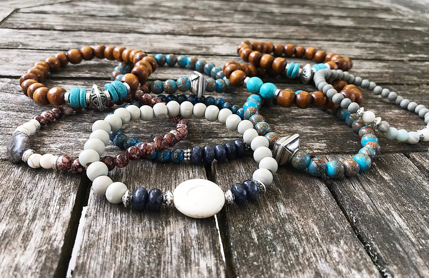 HORUS Unisex Beaded Bracelet | Boho Style Wood & Jade | Men's Stretch Jewelry