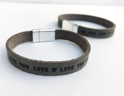 Men's Leather LIFE Bracelet | Boho Style Magnetic Clasp | Silver Tone