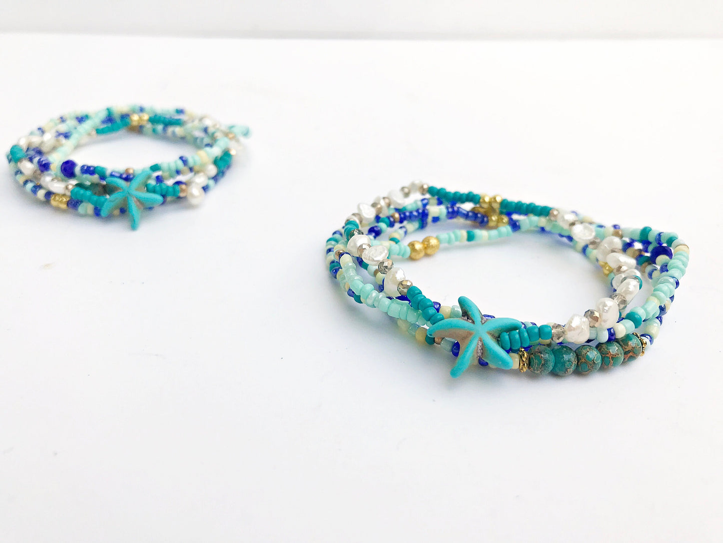 Ocean-Inspired Boho Bracelet Set | BLUE LAGOON | 5-Piece Pearl Beaded Jewelry for Women