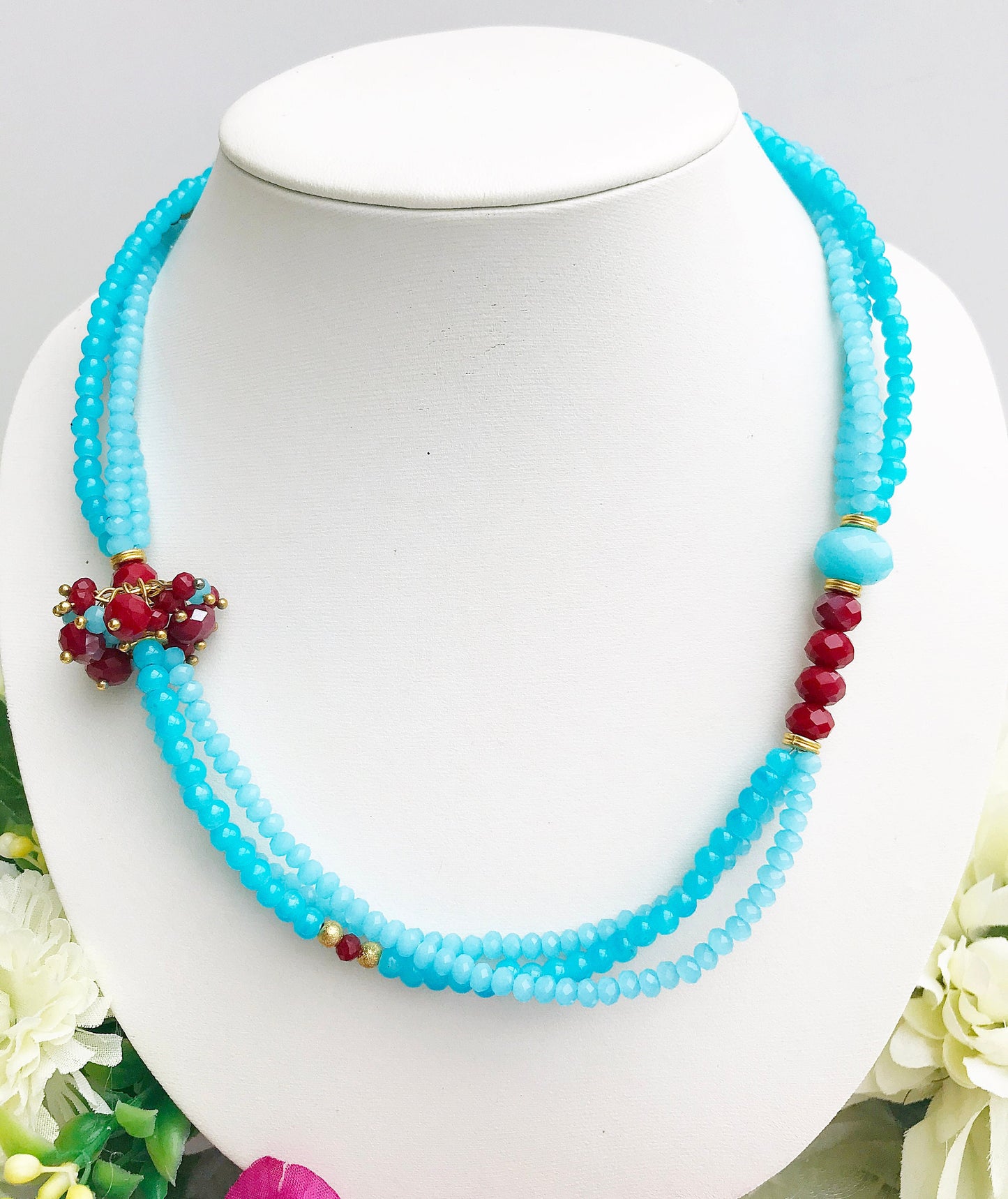 Stunning Blue & Gold Boho Multi-Strand Pearl Necklace | Ibiza Jewelry for Women