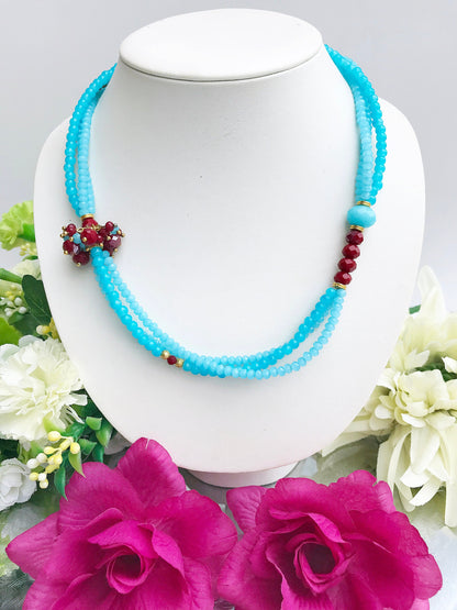 Stunning Blue & Gold Boho Multi-Strand Pearl Necklace | Ibiza Jewelry for Women