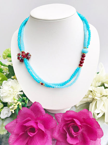 Stunning Blue & Gold Boho Multi-Strand Pearl Necklace | Ibiza Jewelry for Women