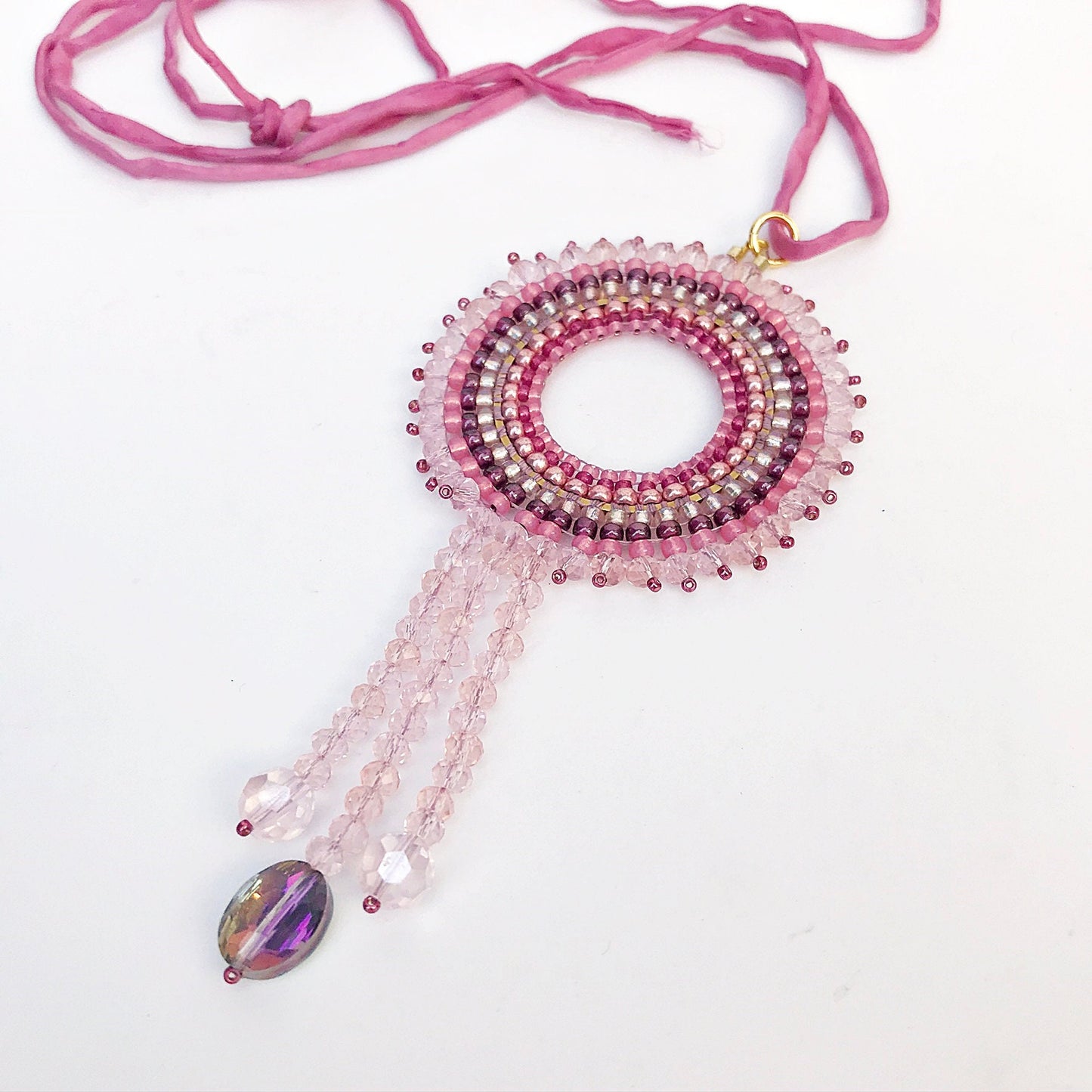 Delicate Handmade Boho Mandala Necklace - Rose Gold Miyuki Beads | Ibiza Style