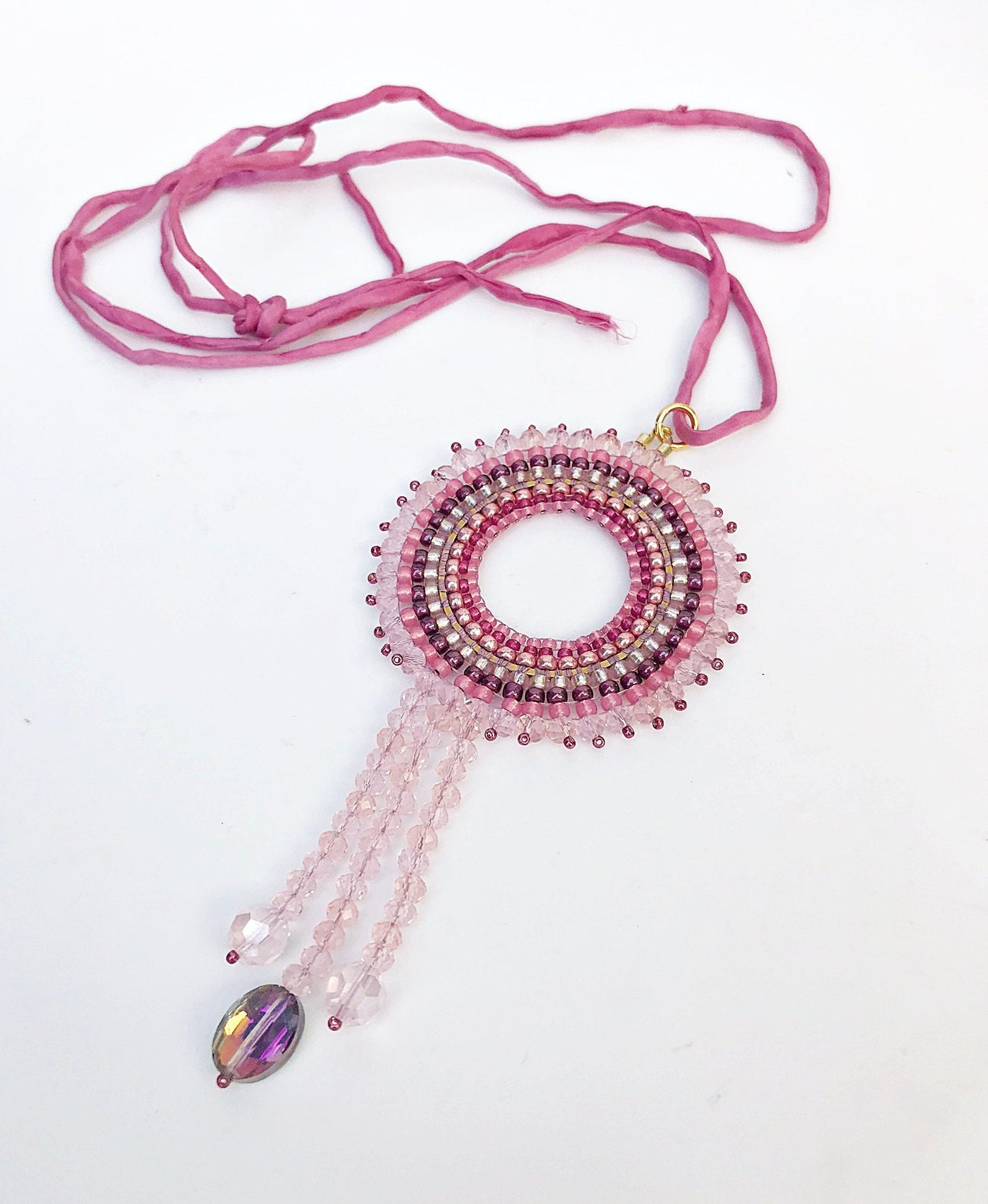 Delicate Handmade Boho Mandala Necklace - Rose Gold Miyuki Beads | Ibiza Style