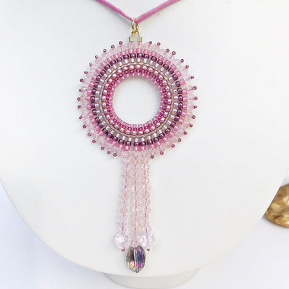 Delicate Handmade Boho Mandala Necklace - Rose Gold Miyuki Beads | Ibiza Style