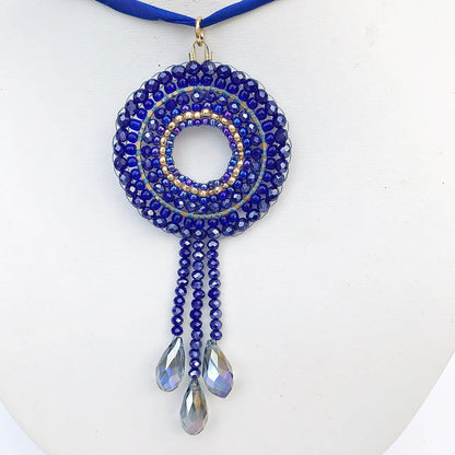 Handcrafted Blue and Gold Boho Mandala Pearl Necklace | Ibiza Style Jewelry