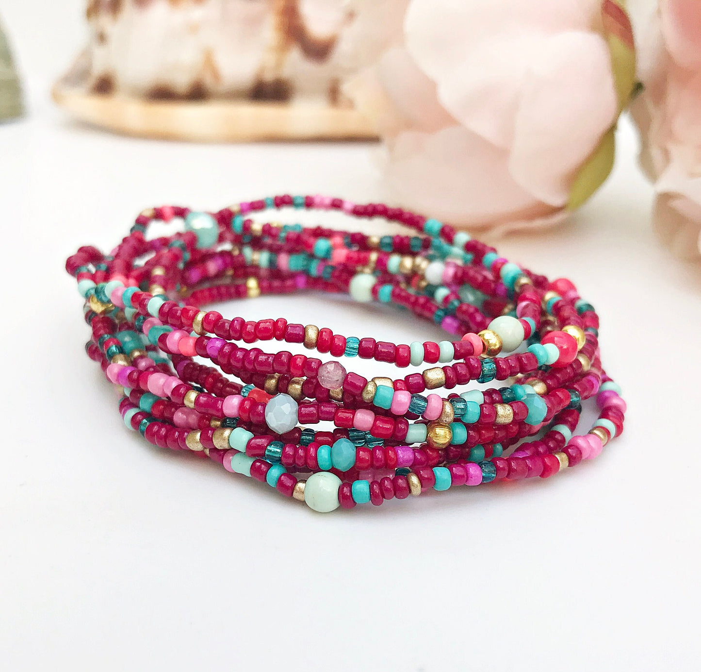 Boho Wrap Bracelet "Merci Ma Cherie" | Colorful Turmaline Beaded Jewelry | Ibiza Style Handmade Multi-Wrap Bracelet for Women