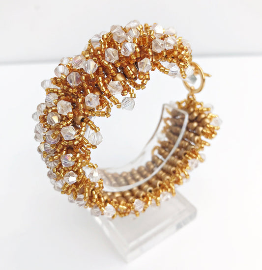 Handcrafted Golden Iris Boho Bracelet | Miyuki & Glass Crystal Beads | Unique Gold Women's Jewelry