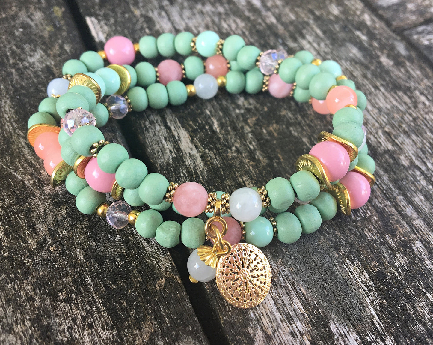 Boho Wrap Bracelet | Jade & Mandala Multi-Strand Charm Bracelet | Ibiza Jewelry