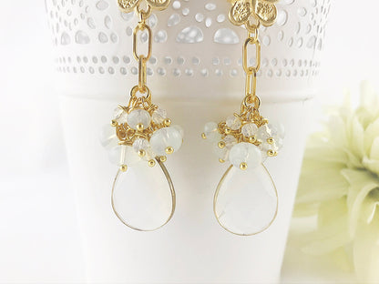 Butterfly Opal Earrings | Gold-Plated Boho Bridal Jewelry | Handcrafted Dangle Earrings