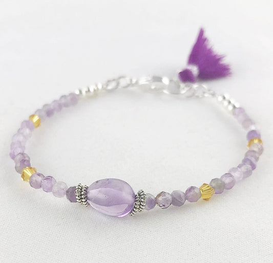 Delicate Amethyst Beaded Bracelet | FEMKE Silver Boho Style | Handcrafted Gemstone Jewelry for Women