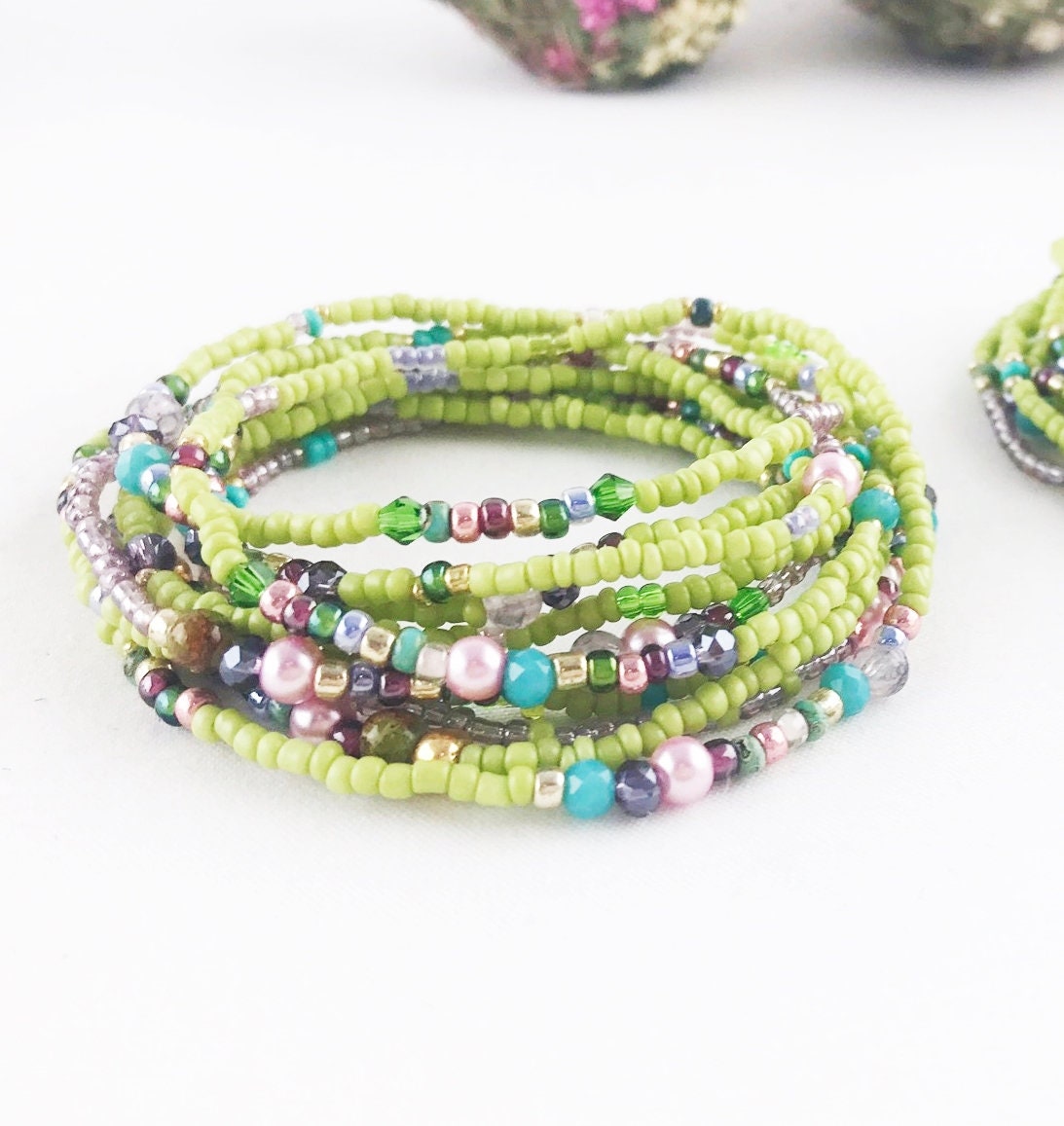 Delicate Boho Wrap Bracelet 'French Spring' - Multi-Color Glass Bead Jewelry for Women