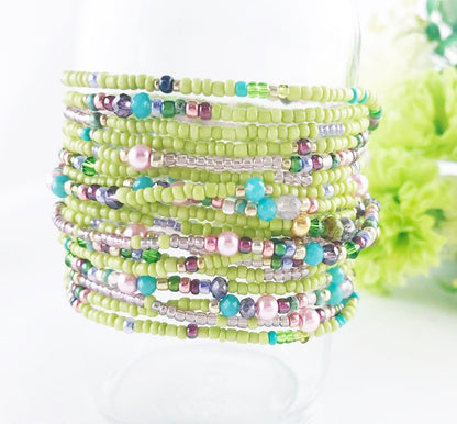 Delicate Boho Wrap Bracelet 'French Spring' - Multi-Color Glass Bead Jewelry for Women