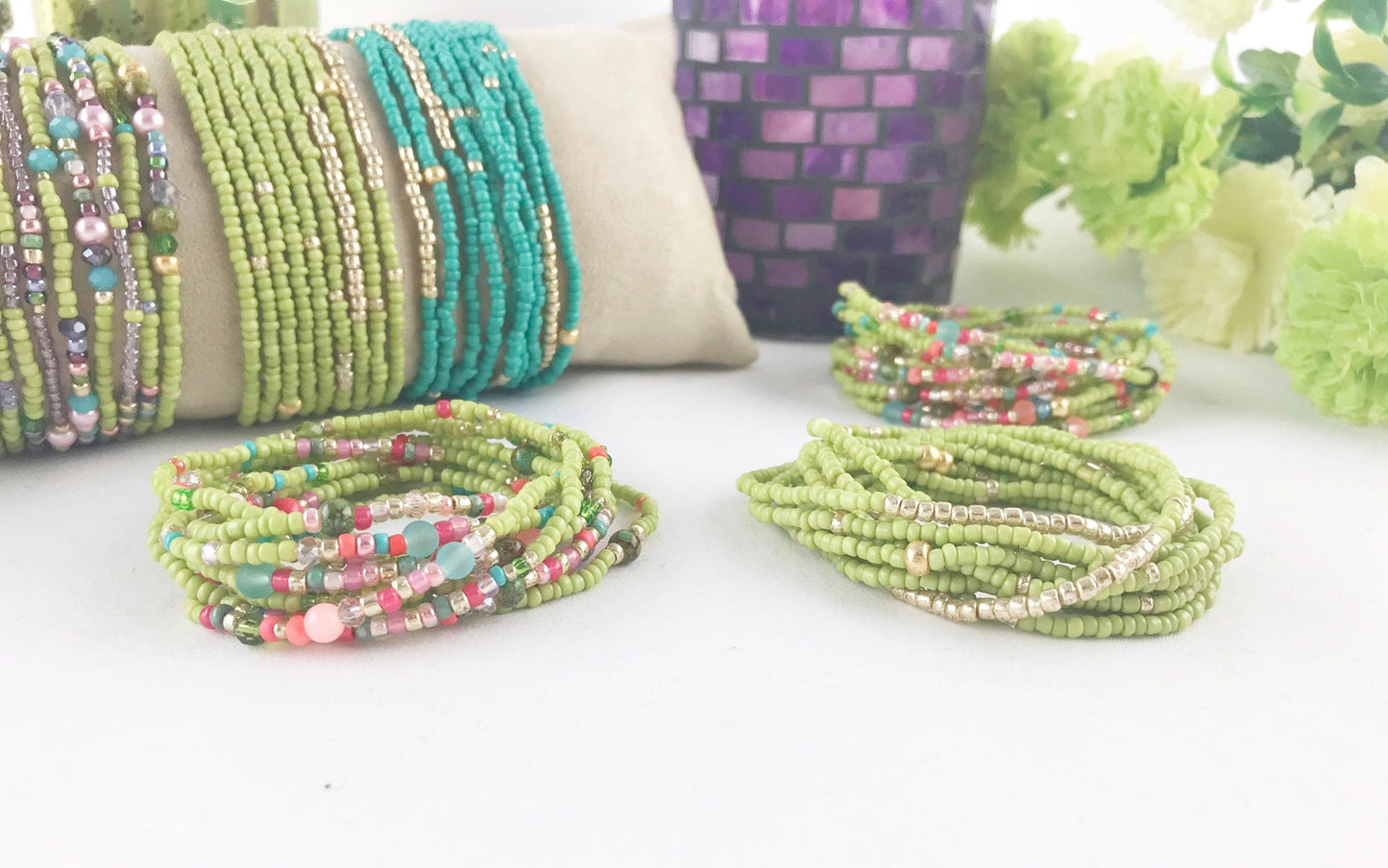 Delicate Boho Wrap Bracelet 'French Spring' - Multi-Color Glass Bead Jewelry for Women