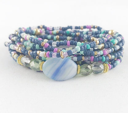 Dreamy Boho Wrap Bracelet Cornflower Garden | Handmade Glass Bead Jewelry | Ibiza Style Multi-Wear Accessory