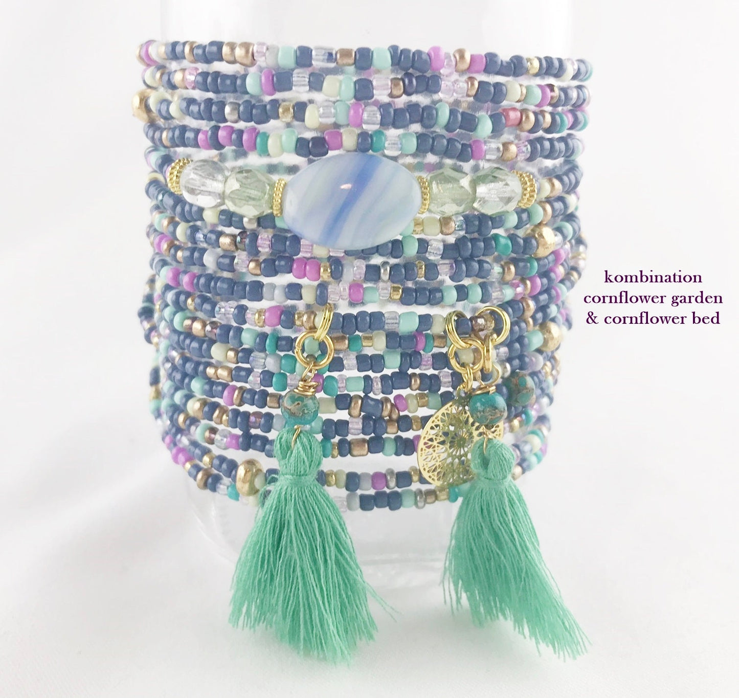 Dreamy Cornflower Blue Boho Wrap Bracelet | Handmade Multi-Strand Glass Bead Jewelry