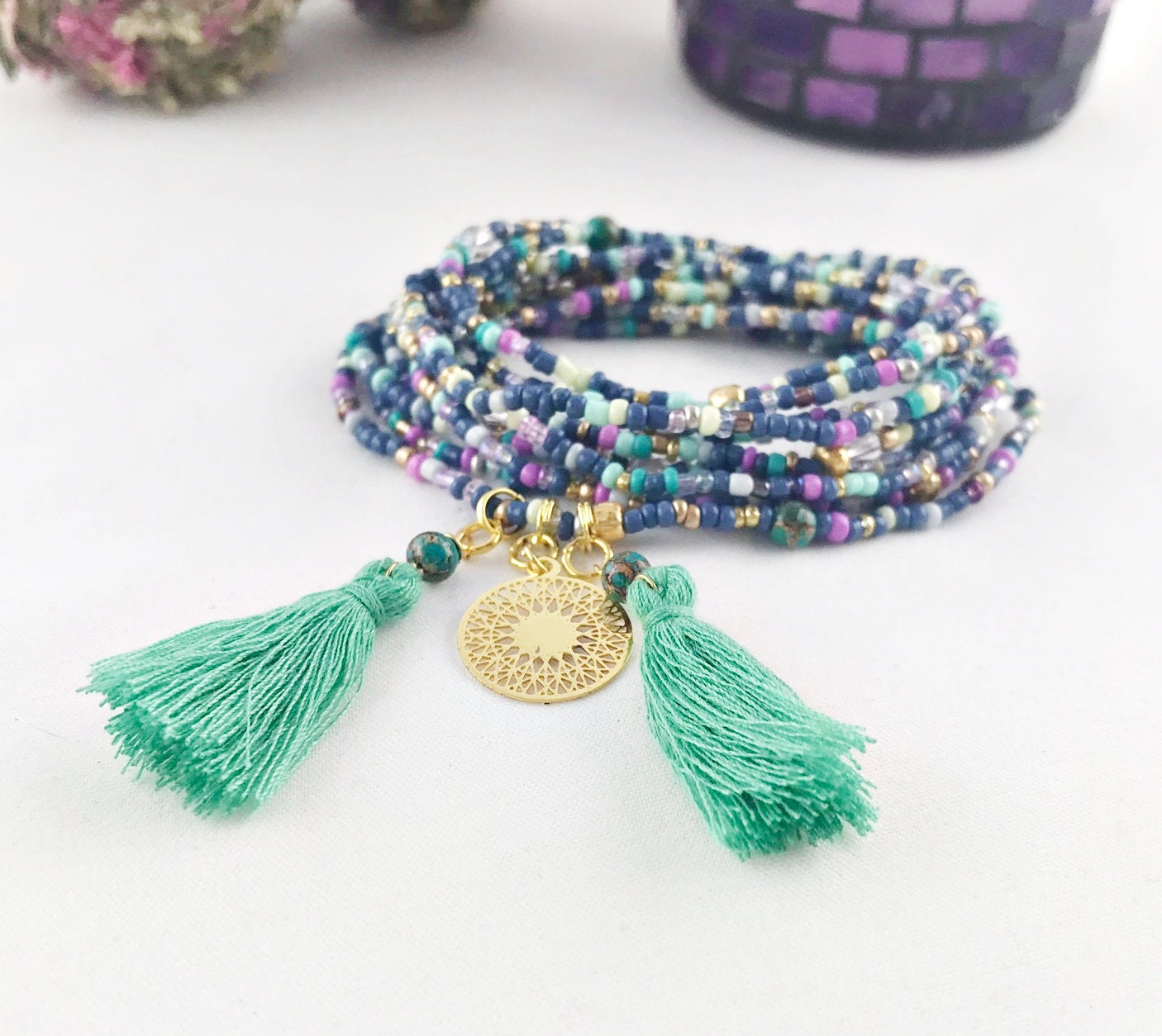 Dreamy Cornflower Blue Boho Wrap Bracelet | Handmade Multi-Strand Glass Bead Jewelry