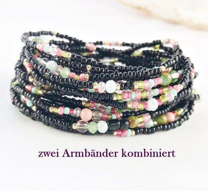 Handmade Boho Wrap Bracelet "Powder Peonies" | Multi-Color Glass Bead Jewelry | Adjustable Ibiza Style Accessory