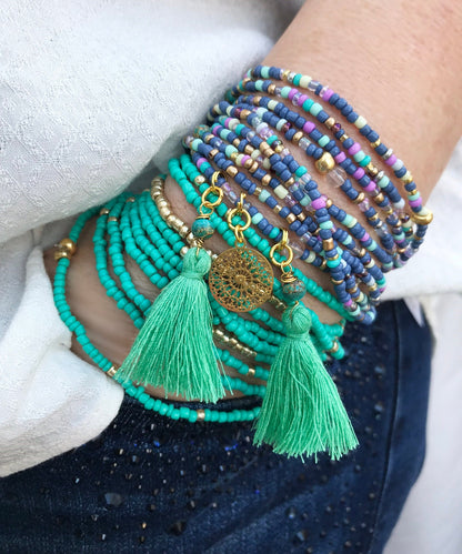 Dreamy Cornflower Blue Boho Wrap Bracelet | Handmade Multi-Strand Glass Bead Jewelry