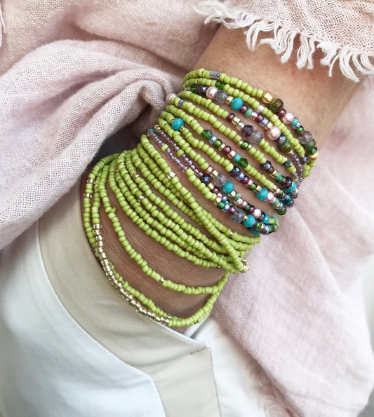 Delicate Boho Wrap Bracelet 'French Spring' - Multi-Color Glass Bead Jewelry for Women