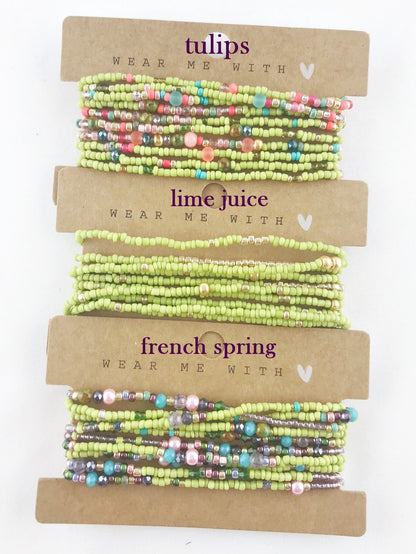 Delicate Boho Wrap Bracelet 'French Spring' - Multi-Color Glass Bead Jewelry for Women