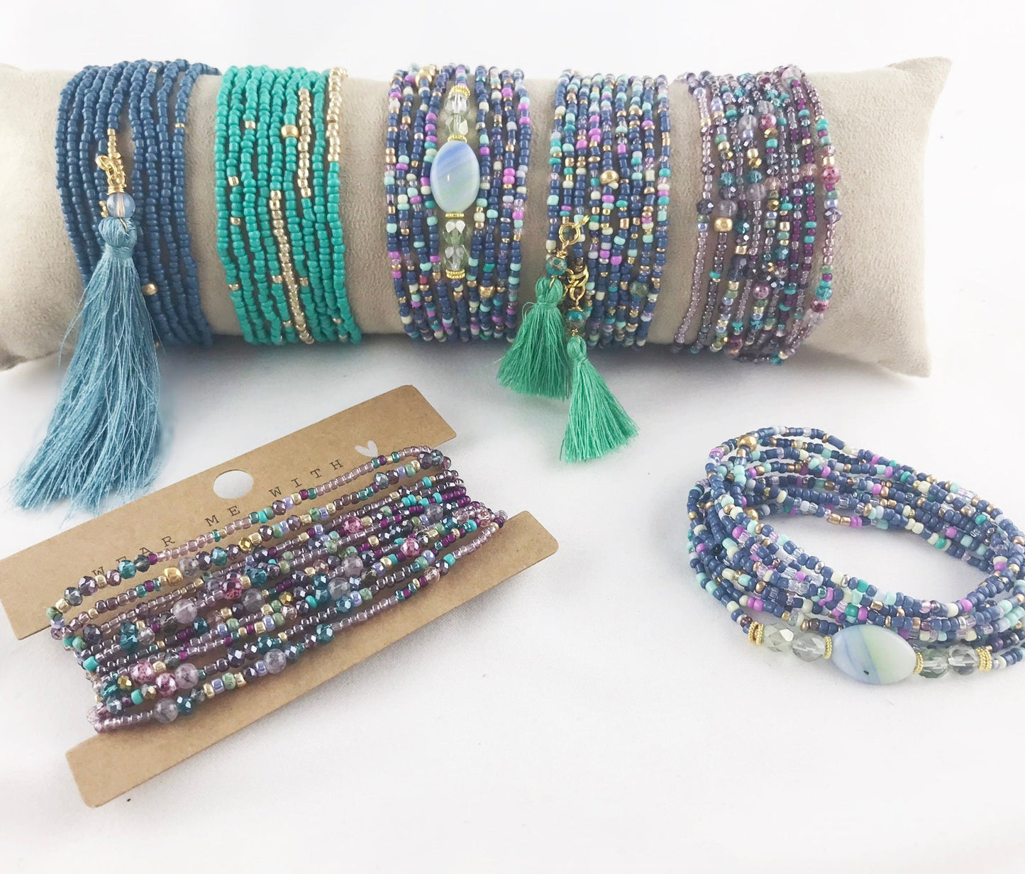 Dreamy Cornflower Blue Boho Wrap Bracelet | Handmade Multi-Strand Glass Bead Jewelry