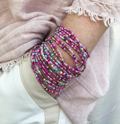 Delicate Multi-Wrap Boho Beaded Bracelet | Ibiza-Style Jewelry | 'Teatime' Collection