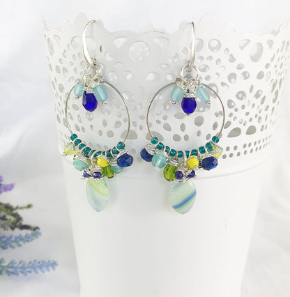 Boho Silver Dangle Earrings | Blue Lagoon Nereide | Turquoise Beaded Hoops | Handmade Designer Jewelry