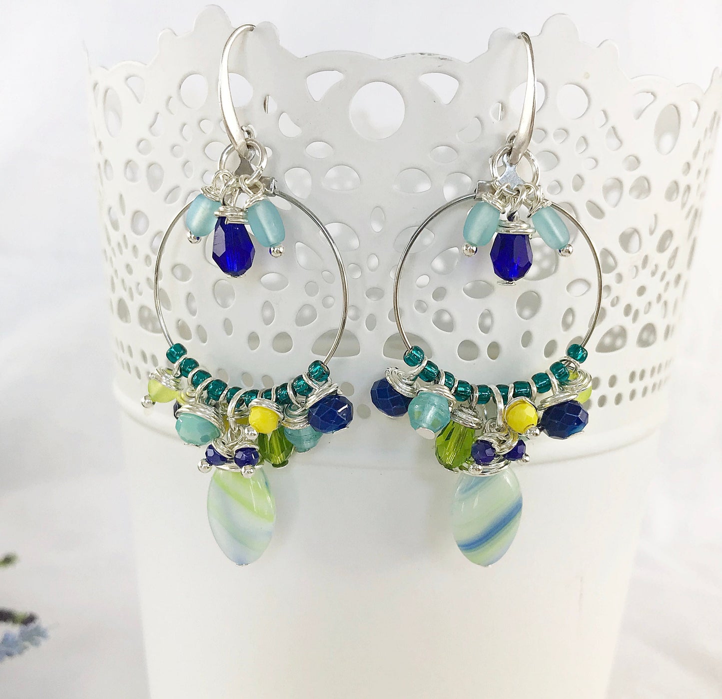 Boho Silver Dangle Earrings | Blue Lagoon Nereide | Turquoise Beaded Hoops | Handmade Designer Jewelry