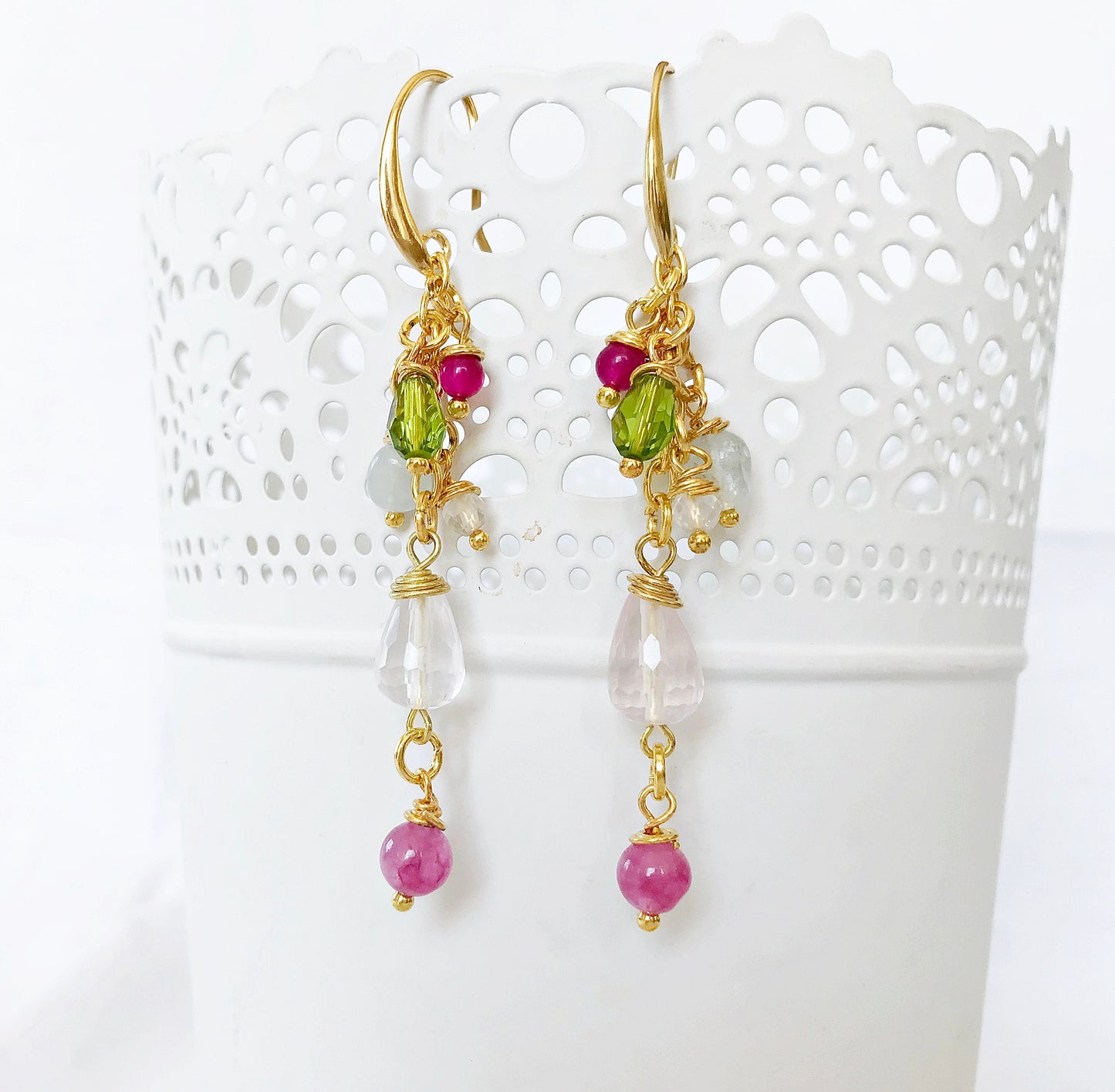 Fenna Gold Boho Drop Earrings | Aquamarine Ruby Gemstone Jewelry | Designer Bohemian Dangle Earrings