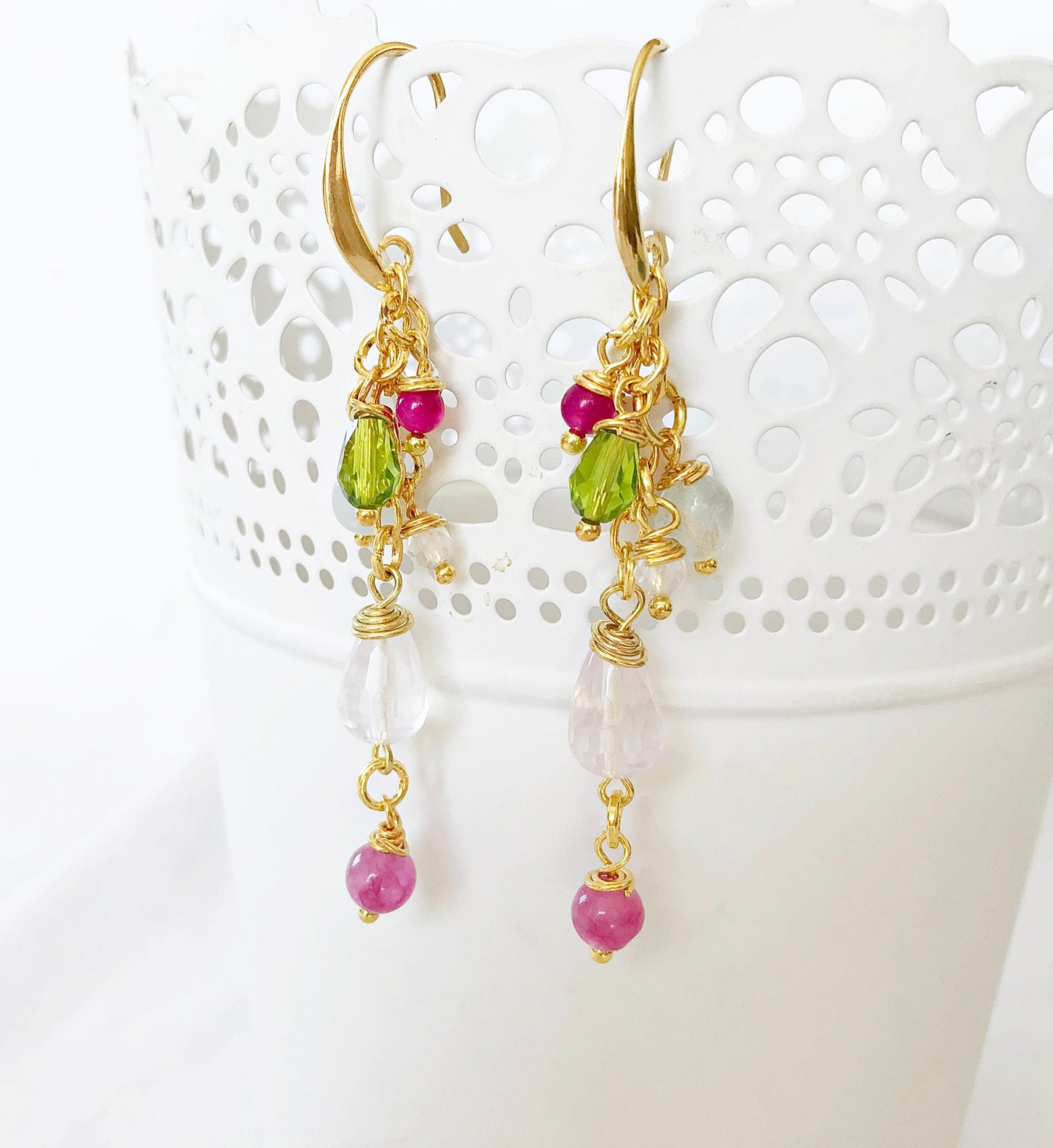 Fenna Gold Boho Drop Earrings | Aquamarine Ruby Gemstone Jewelry | Designer Bohemian Dangle Earrings