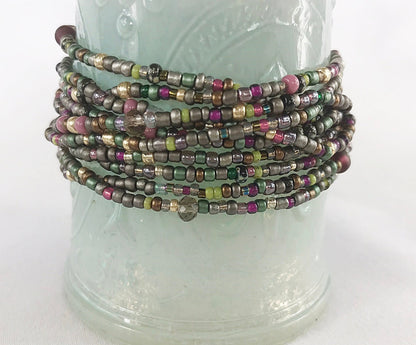 Mystic Boho Druids Herb Wrap Bracelet | Multi-Color Glass Bead Jewelry | Handmade Ibiza Style Accessory