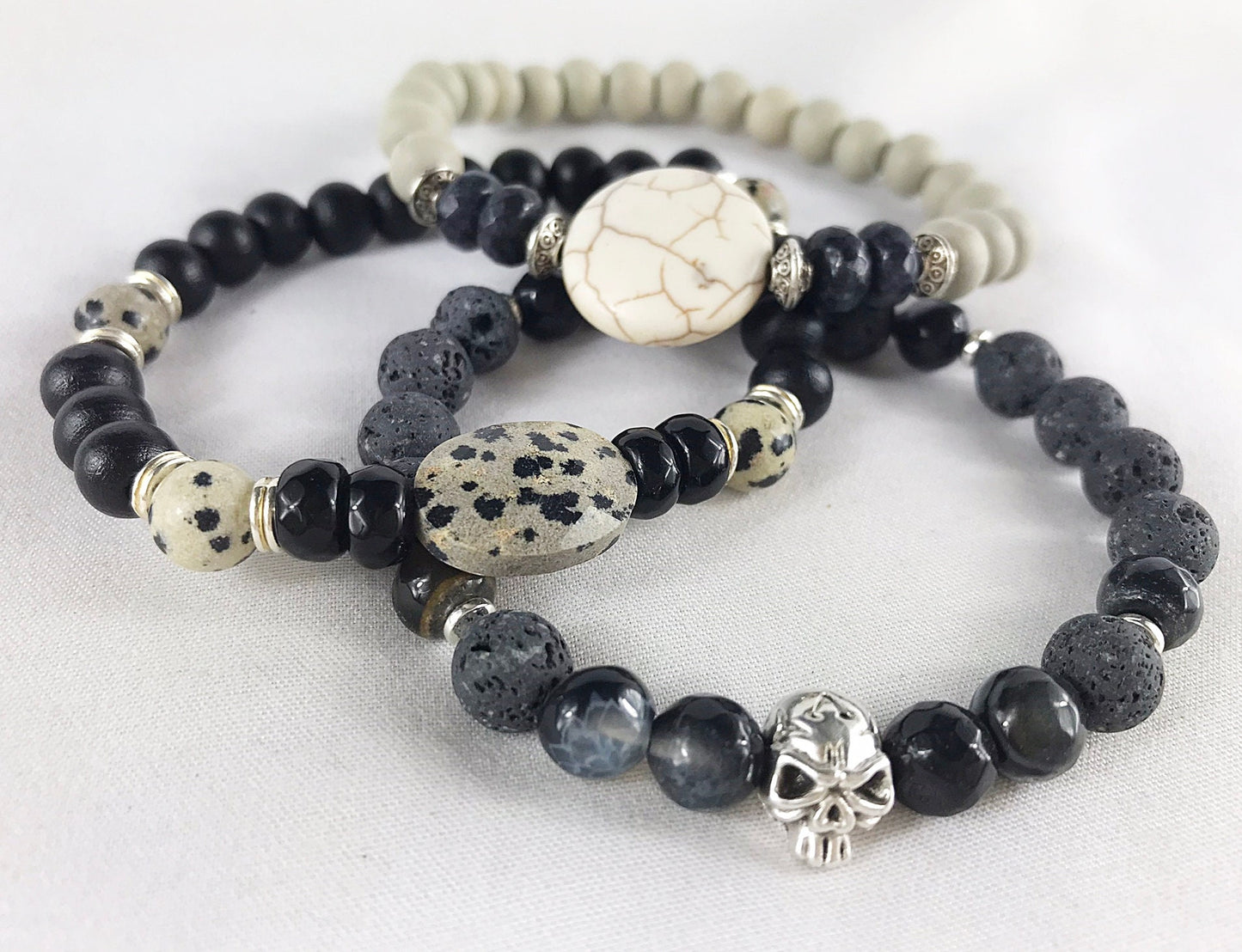 MAX Men's Beaded Bracelet | Boho Style | Jade & Howlite | Silver-Plated Accents