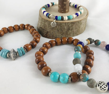 HUGO Men's Boho Beaded Bracelet | Wood & Coconut Shell | Handmade Elastic Wristband