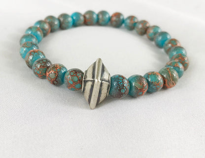 NICK Men's Beaded Bracelet | Boho Style | Brown & Turquoise Glass Beads | Silver Accent