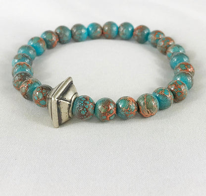 NICK Men's Beaded Bracelet | Boho Style | Brown & Turquoise Glass Beads | Silver Accent