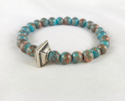 NICK Men's Beaded Bracelet | Boho Style | Brown & Turquoise Glass Beads | Silver Accent