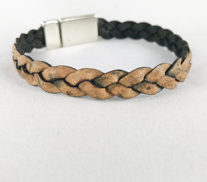 Braided Leather Bracelet ADAM | Men's Boho Cognac Brown Wristband | Magnetic Clasp | Unisex