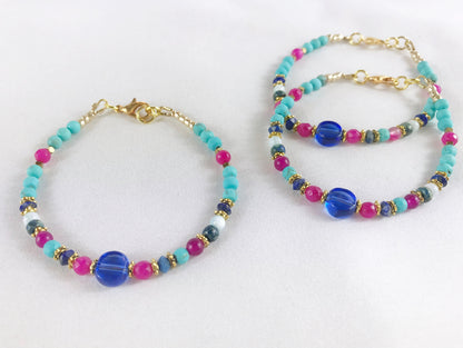 Montezuma Gold Boho Bracelet | Lapis Lazuli Semi-Precious Stone Jewelry | Blue Pink Turquoise Beaded Arm Candy