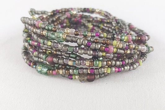 Mystic Boho Druids Herb Wrap Bracelet | Multi-Color Glass Bead Jewelry | Handmade Ibiza Style Accessory