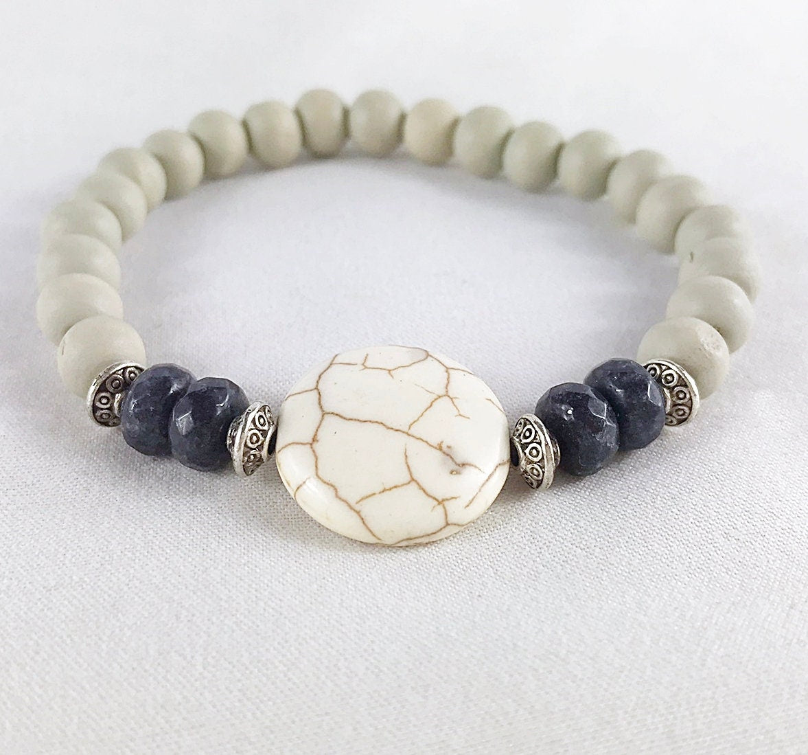 MAX Men's Beaded Bracelet | Boho Style | Jade & Howlite | Silver-Plated Accents