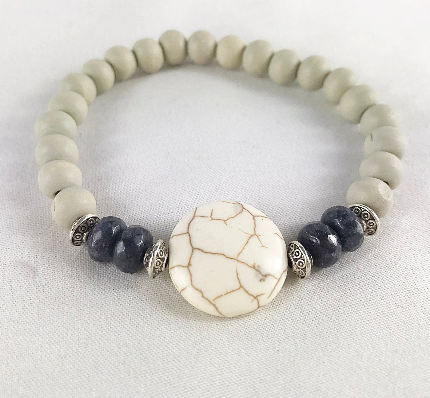 MAX Men's Beaded Bracelet | Boho Style | Jade & Howlite | Silver-Plated Accents