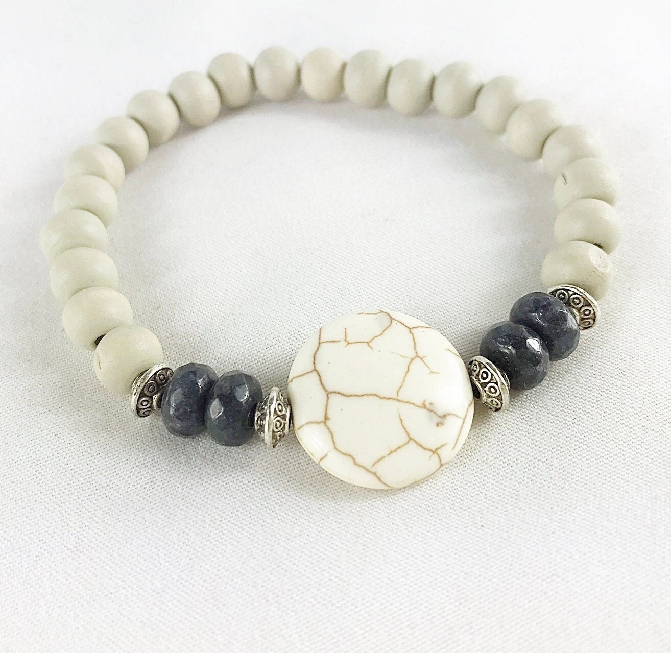 MAX Men's Beaded Bracelet | Boho Style | Jade & Howlite | Silver-Plated Accents