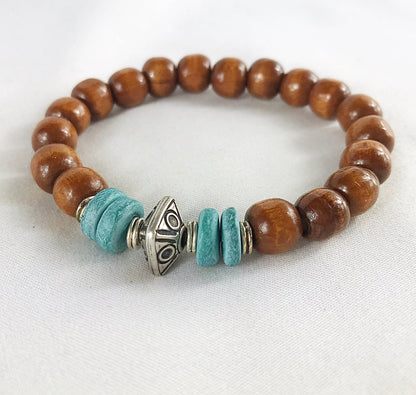 HUGO Men's Boho Beaded Bracelet | Wood & Coconut Shell | Handmade Elastic Wristband