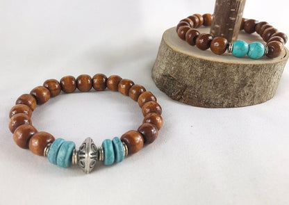 HUGO Men's Boho Beaded Bracelet | Wood & Coconut Shell | Handmade Elastic Wristband